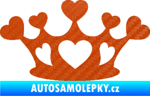 Samolepka Srdíčka korunka 3D karbon oranžový
