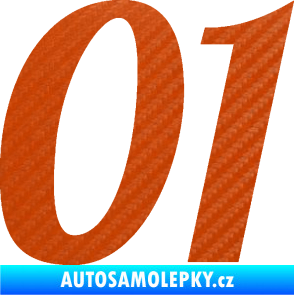 Samolepka Startovní číslo 01 typ 3 3D karbon oranžový