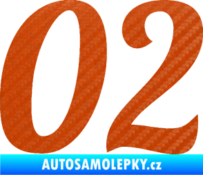 Samolepka Startovní číslo 02 typ 3 3D karbon oranžový
