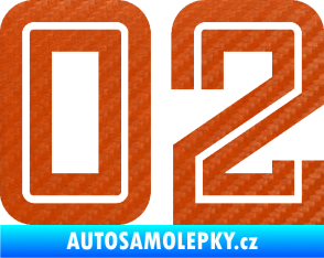 Samolepka Startovní číslo 02 typ 7 3D karbon oranžový