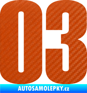 Samolepka Startovní číslo 03 typ 2   3D karbon oranžový