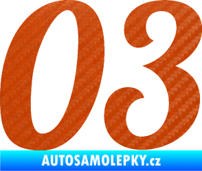 Samolepka Startovní číslo 03 typ 3 3D karbon oranžový