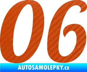 Samolepka Startovní číslo 06 typ 3 3D karbon oranžový