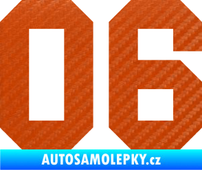 Samolepka Startovní číslo 06 3D karbon oranžový