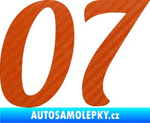 Samolepka Startovní číslo 07 typ 3 3D karbon oranžový