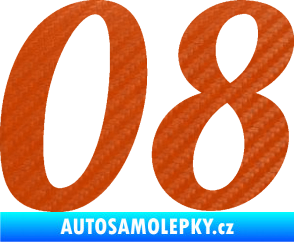 Samolepka Startovní číslo 08 typ 3 3D karbon oranžový