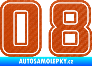 Samolepka Startovní číslo 08 typ 5 3D karbon oranžový