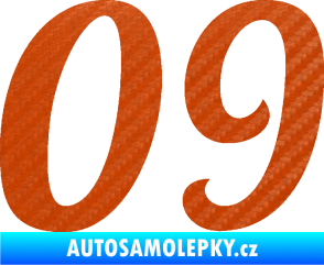 Samolepka Startovní číslo 09 typ 3  3D karbon oranžový