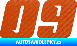 Samolepka Startovní číslo 09 typ 6 3D karbon oranžový