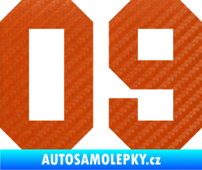 Samolepka Startovní číslo 09 3D karbon oranžový