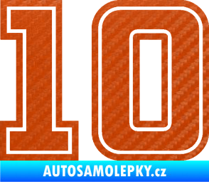 Samolepka Startovní číslo 10 typ 5 3D karbon oranžový