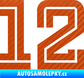 Samolepka Startovní číslo 12 typ 7 3D karbon oranžový