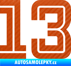 Samolepka Startovní číslo 13 typ 7 3D karbon oranžový