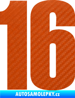 Samolepka Startovní číslo 16 typ 2   3D karbon oranžový