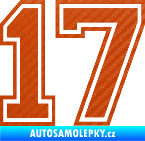 Samolepka Startovní číslo 17 typ 4 3D karbon oranžový