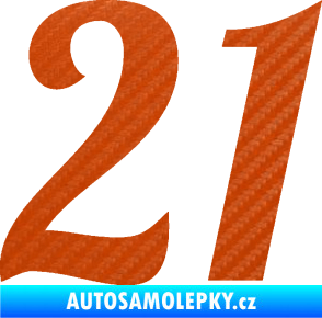 Samolepka Startovní číslo 21 typ 3 3D karbon oranžový