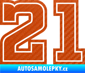 Samolepka Startovní číslo 21 typ 5 3D karbon oranžový