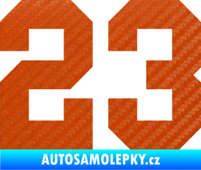 Samolepka Startovní číslo 23 3D karbon oranžový