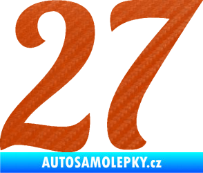 Samolepka Startovní číslo 27 typ 3 3D karbon oranžový