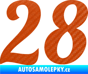 Samolepka Startovní číslo 28 typ 3 3D karbon oranžový