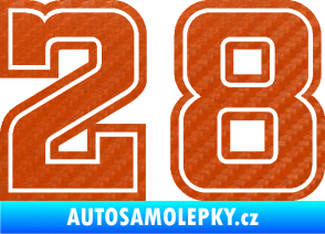 Samolepka Startovní číslo 28 typ 5 3D karbon oranžový