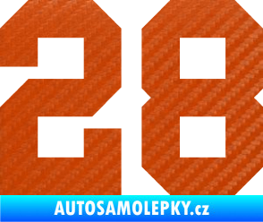 Samolepka Startovní číslo 28 3D karbon oranžový