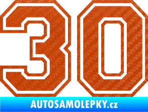 Samolepka Startovní číslo 30 typ 4 3D karbon oranžový