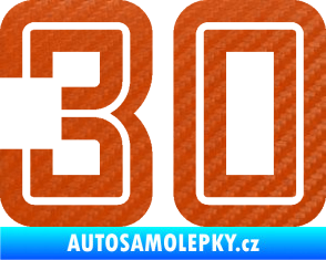 Samolepka Startovní číslo 30 typ 7 3D karbon oranžový