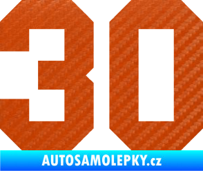 Samolepka Startovní číslo 30 3D karbon oranžový