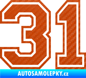Samolepka Startovní číslo 31 typ 4 3D karbon oranžový