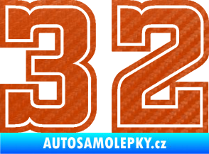 Samolepka Startovní číslo 32 typ 5 3D karbon oranžový