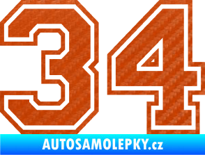 Samolepka Startovní číslo 34 typ 4 3D karbon oranžový