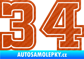 Samolepka Startovní číslo 34 typ 5 3D karbon oranžový