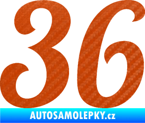 Samolepka Startovní číslo 36 typ 3  3D karbon oranžový