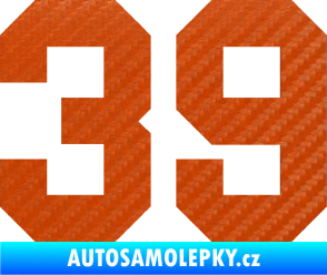 Samolepka Startovní číslo 39 3D karbon oranžový