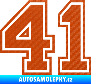 Samolepka Startovní číslo 41 typ 4 3D karbon oranžový