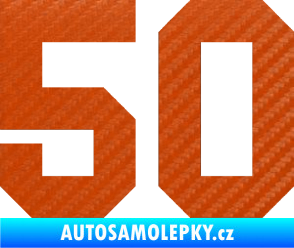 Samolepka Startovní číslo 50 3D karbon oranžový