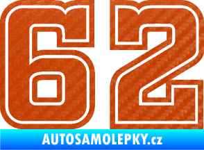 Samolepka Startovní číslo 62 typ 5 3D karbon oranžový