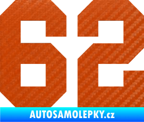 Samolepka Startovní číslo 62 3D karbon oranžový
