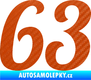 Samolepka Startovní číslo 63 typ 3 3D karbon oranžový