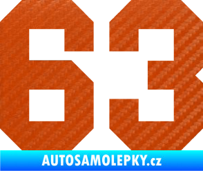 Samolepka Startovní číslo 63 3D karbon oranžový