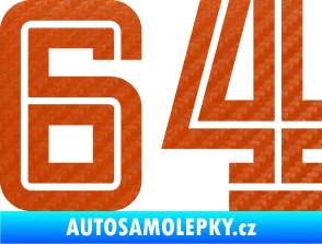Samolepka Startovní číslo 64 typ 7 3D karbon oranžový
