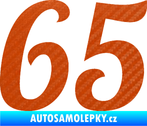 Samolepka Startovní číslo 65 typ 3 3D karbon oranžový