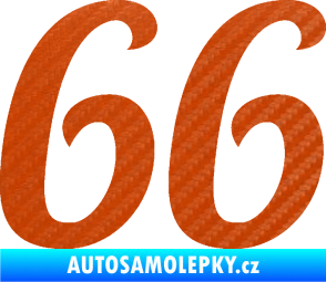 Samolepka Startovní číslo 66 typ 3 3D karbon oranžový