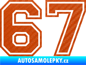 Samolepka Startovní číslo 67 typ 4 3D karbon oranžový