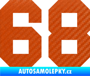 Samolepka Startovní číslo 68 3D karbon oranžový