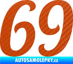 Samolepka Startovní číslo 69 typ 3 3D karbon oranžový