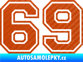 Samolepka Startovní číslo 69 typ 4 3D karbon oranžový
