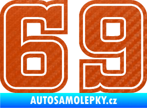 Samolepka Startovní číslo 69 typ 5 3D karbon oranžový