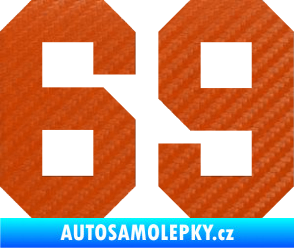 Samolepka Startovní číslo 69 3D karbon oranžový